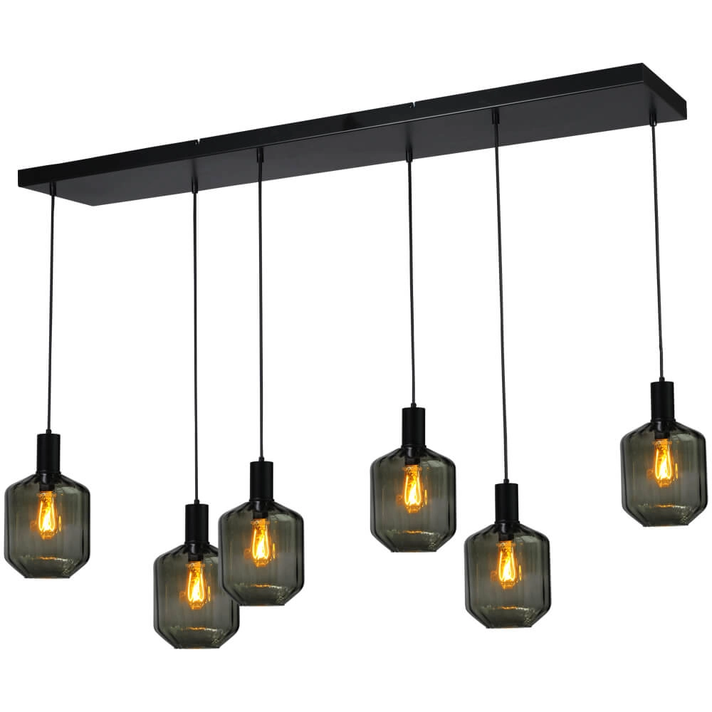 6-light hanging lamp - black - Porto with Jagger green lenses