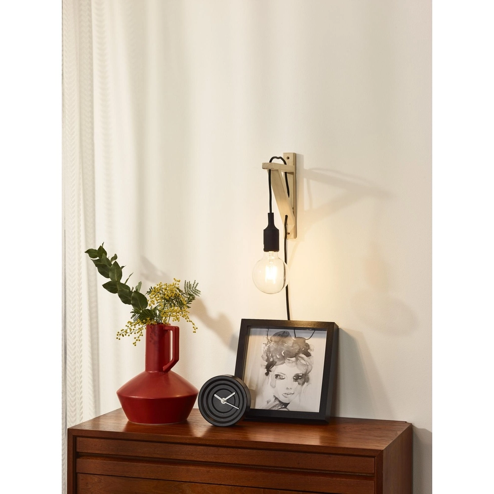 Wooden wall lamp Fix with black cord Lucide 5411212082824