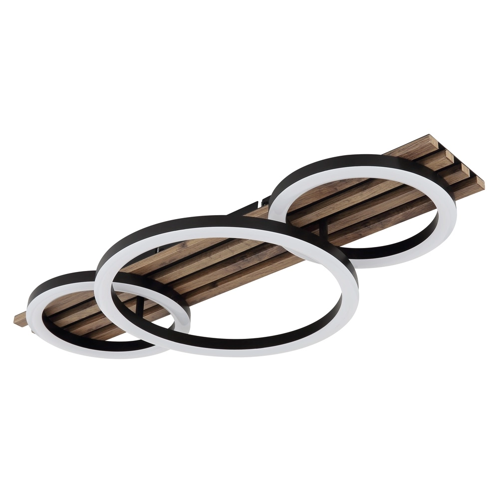 Ceiling lamp Tisha 3 rings black with wood Globo 9007371528578