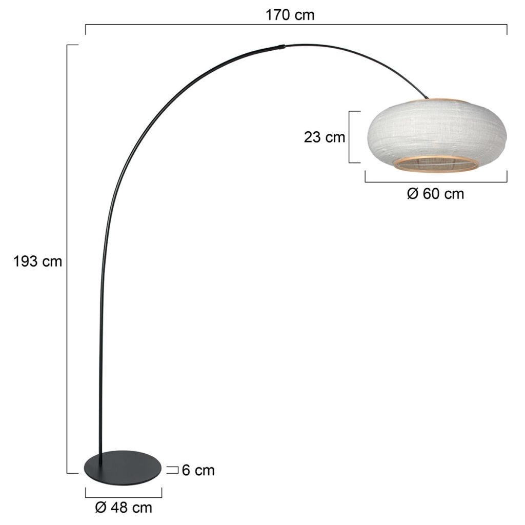 Black floor lamp Curve with white shade Ø60cm Steinhauer 8712746185379