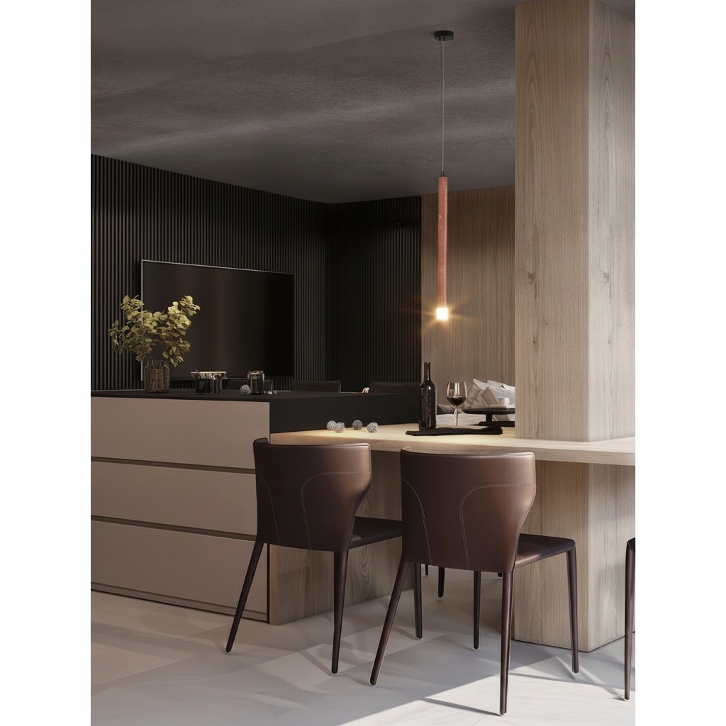 Modern pendant lamp Muse Black with Red Travertine