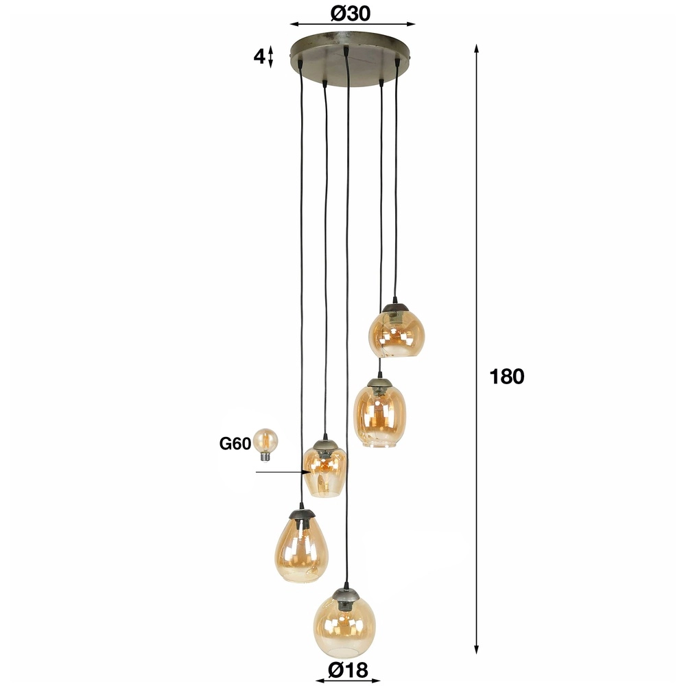 Dining table pendant lamp Mix 5x E27 - Ø 43cm - amber glass Lyora 8716803512283
