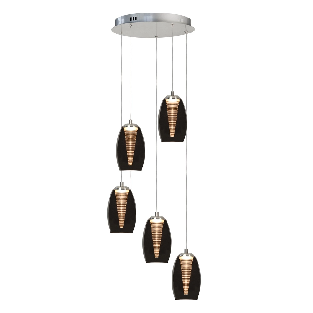 Pendant lamp Nebula nickel round 5-light smoke glass
