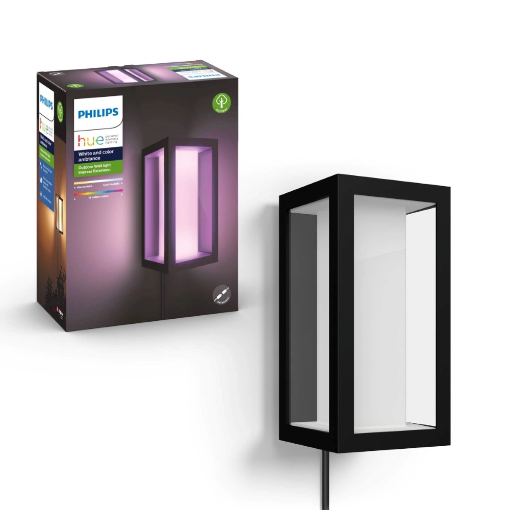 Square wall lamp Hue Impress 24 volt black Philips 8718696174333