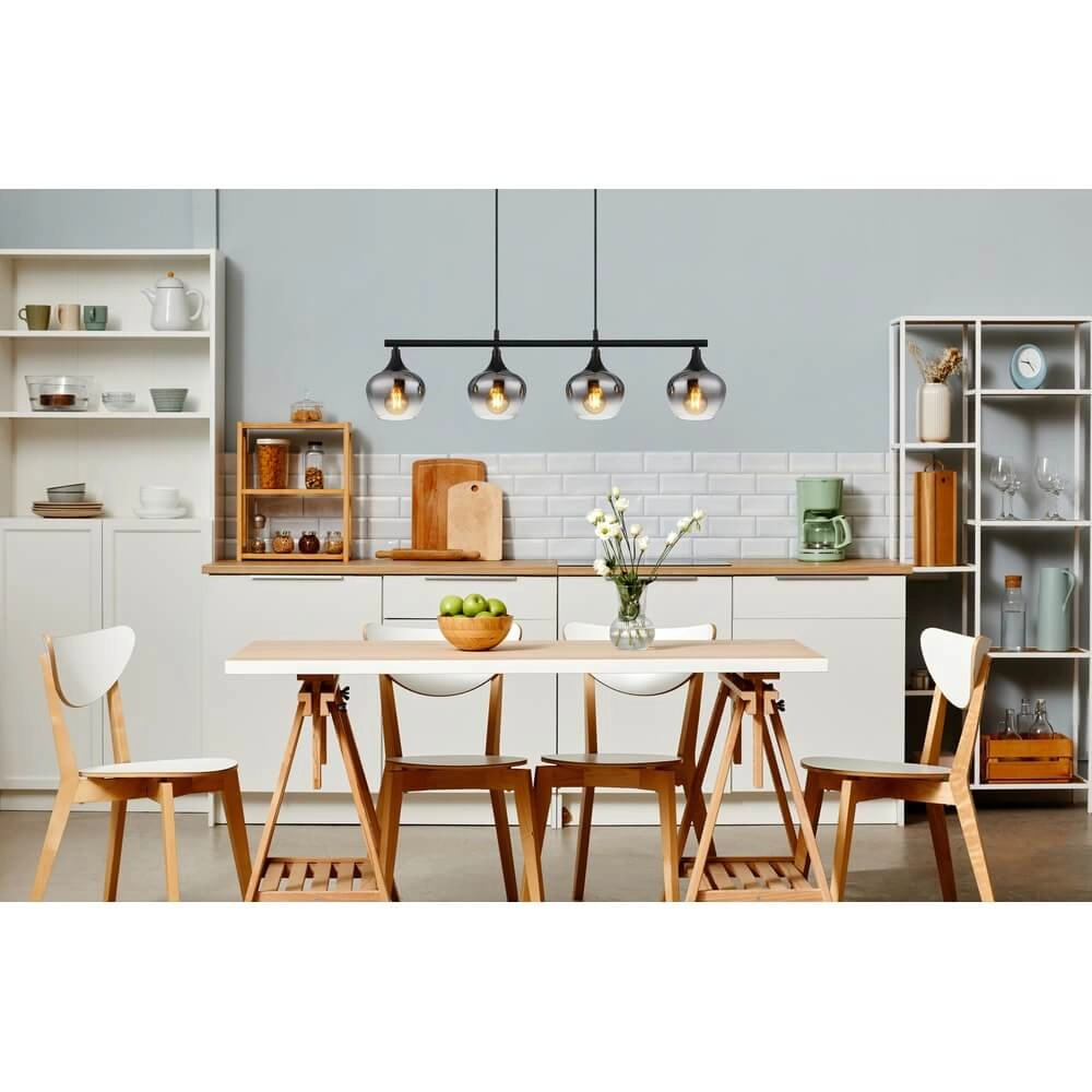 4-light pendant lamp Maxy black with smoke glass Globo 9007371471188