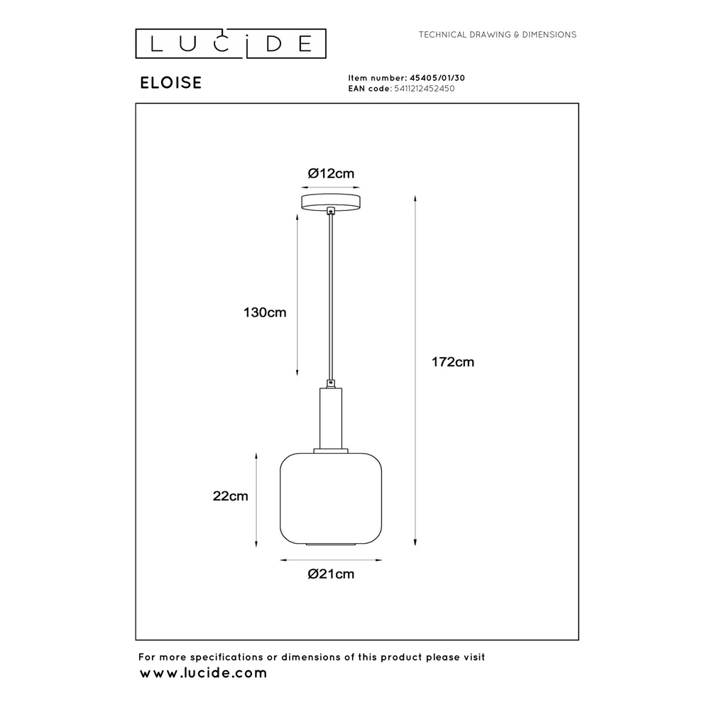 Black pendant lamp Eloise 1-light Ø 21cm Lucide 5411212452450