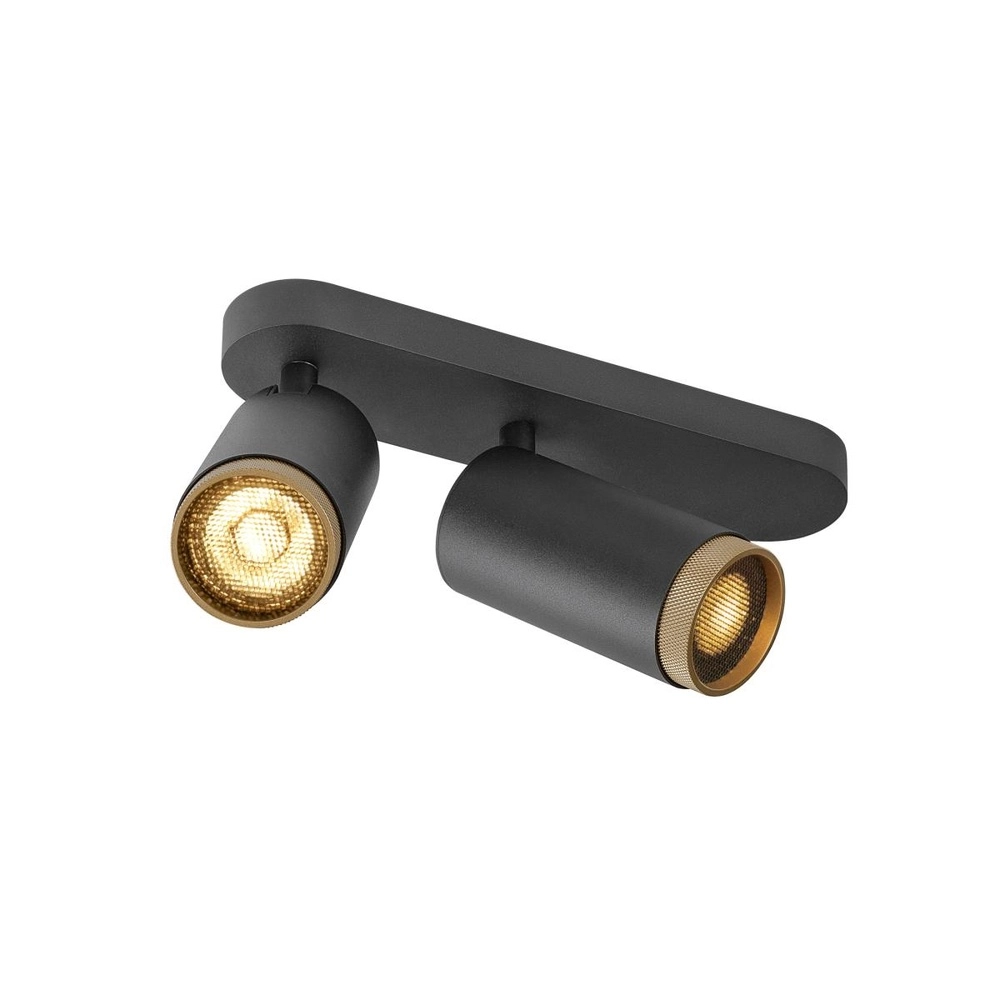 Surface-mounted spot Grip! L 2-light black with gold ring