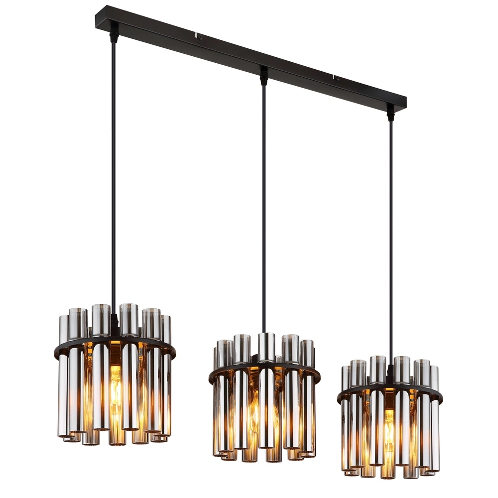 3-light pendant lamp Gorley II black with glass rods