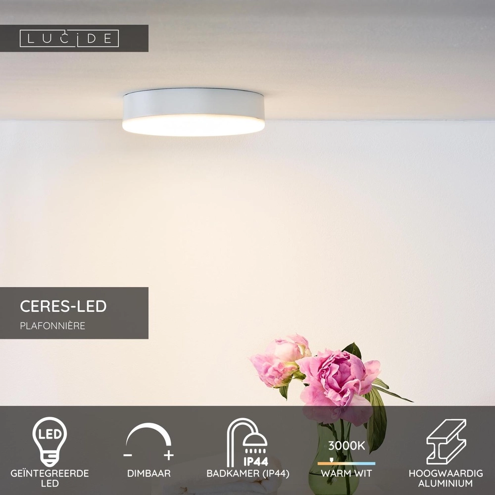 Ceiling light Ceres-Led IP44 white Ø 21.5cm Lucide 5411212281135