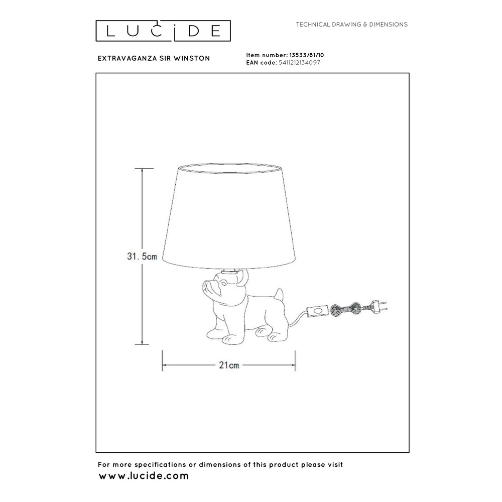 Table lamp Extravaganza Sir Winston dog gold with black Lucide 5411212134097