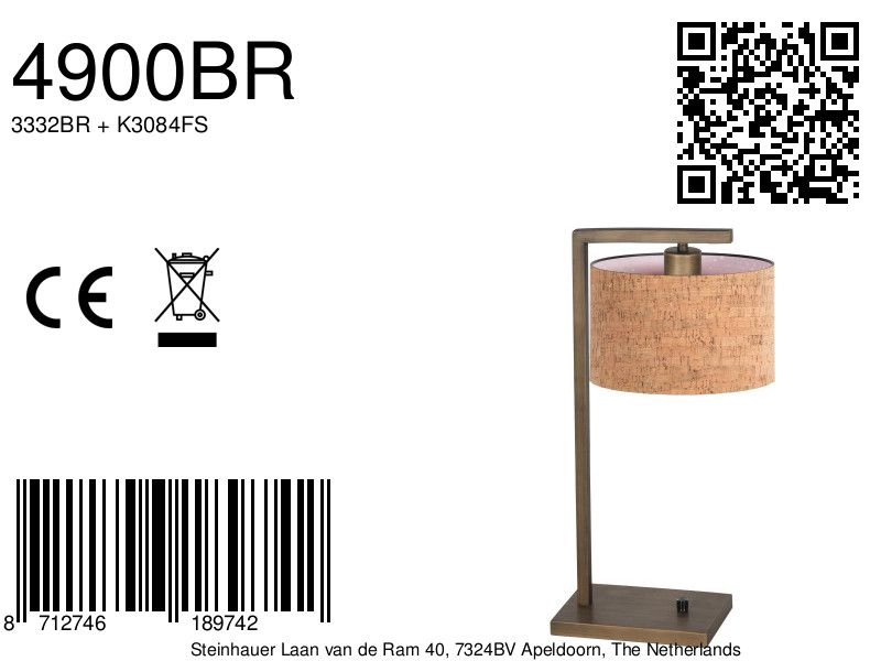 Table lamp Stang with cork cap Steinhauer 8712746189742