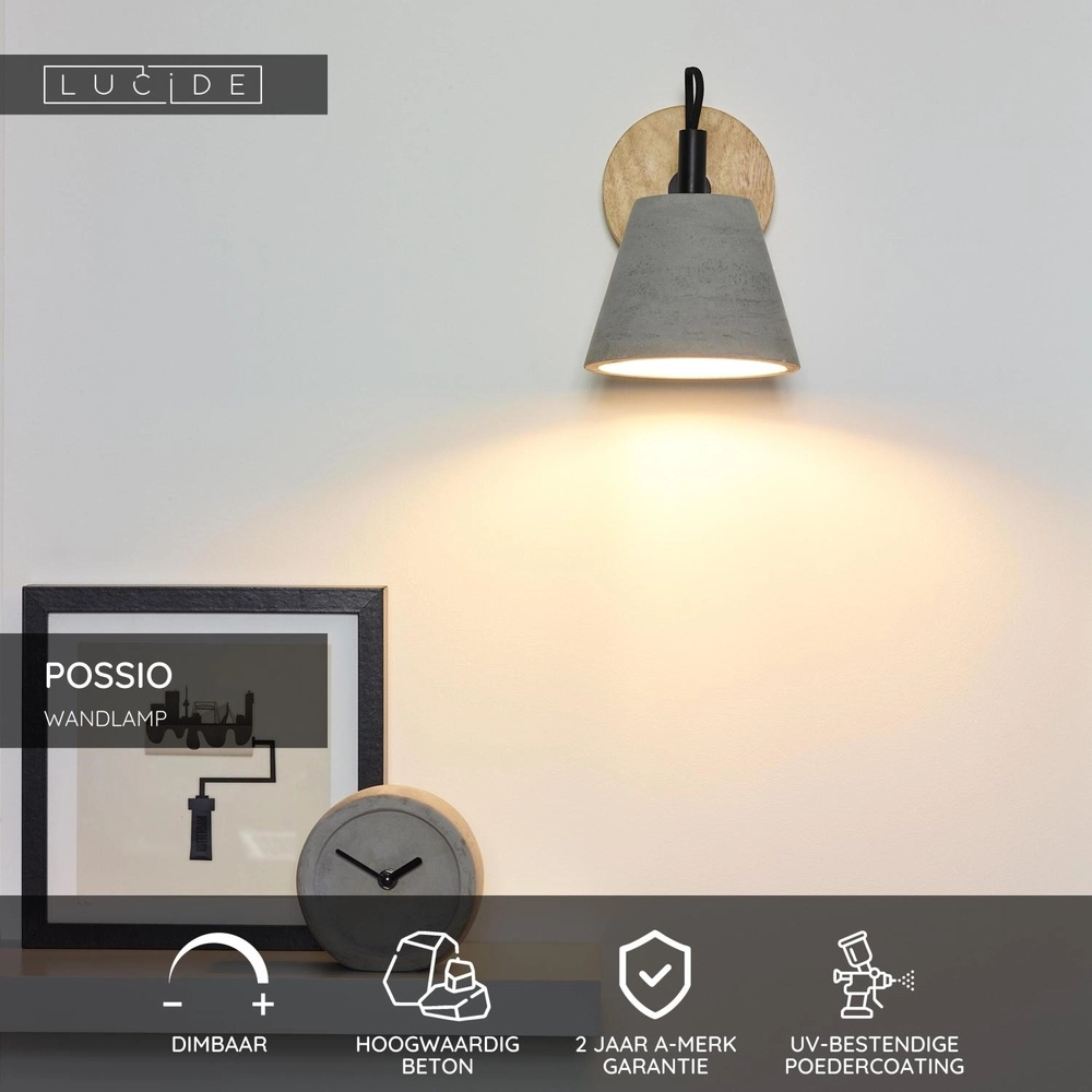 Wall lamp Possio grey Lucide 5411212030887