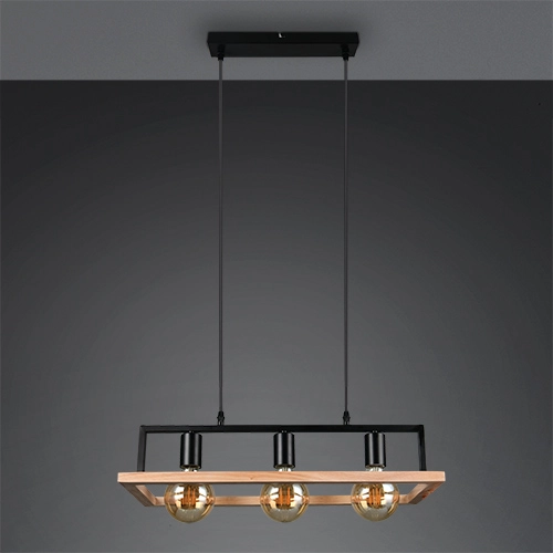Design pendant lamp Bano black with wood Trio 4017807673364