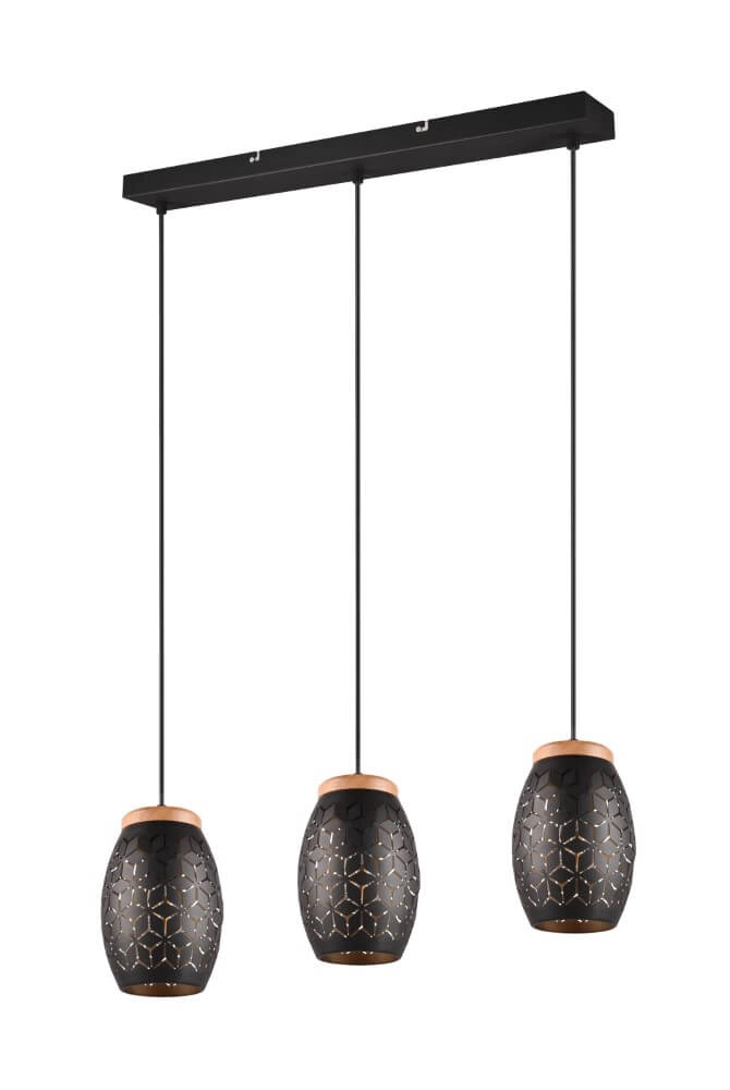 Black gold hanging lamp Bidar 3-light