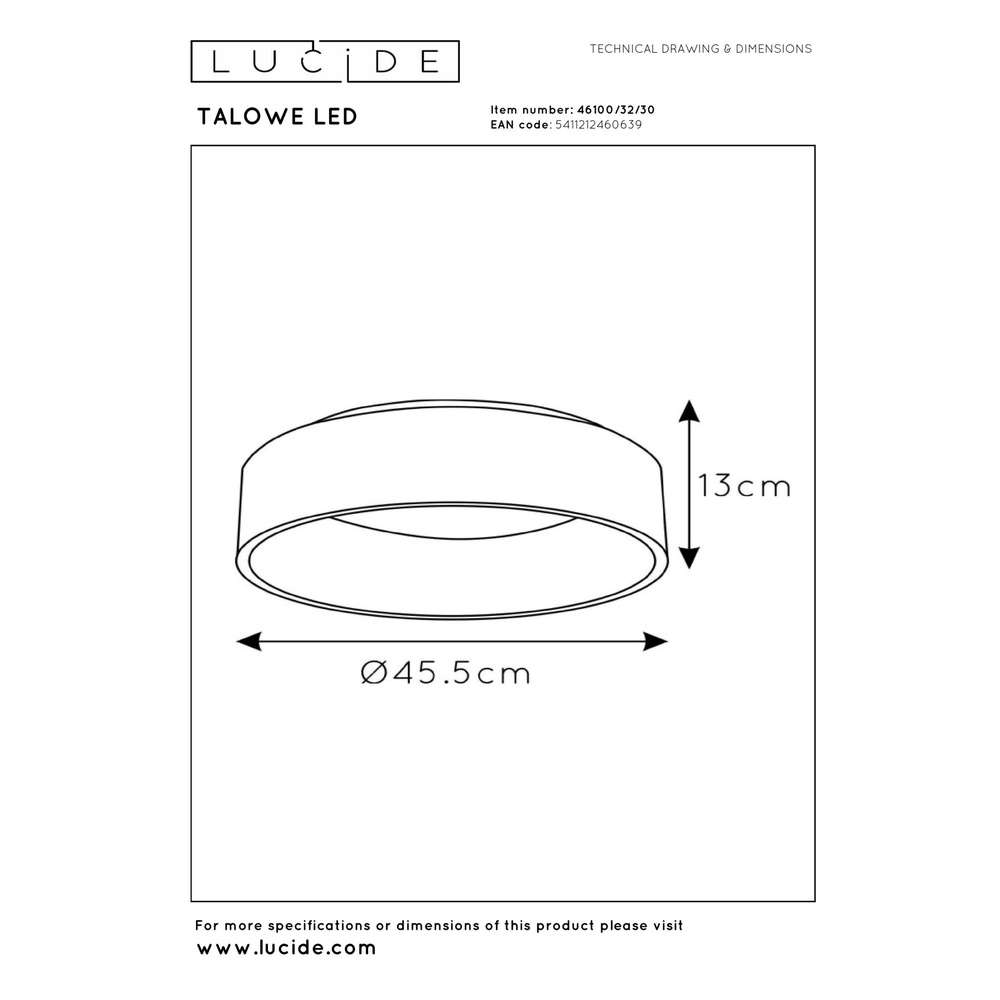 Ceiling light Talowe Led Ø 45.5cm black Lucide 5411212460639