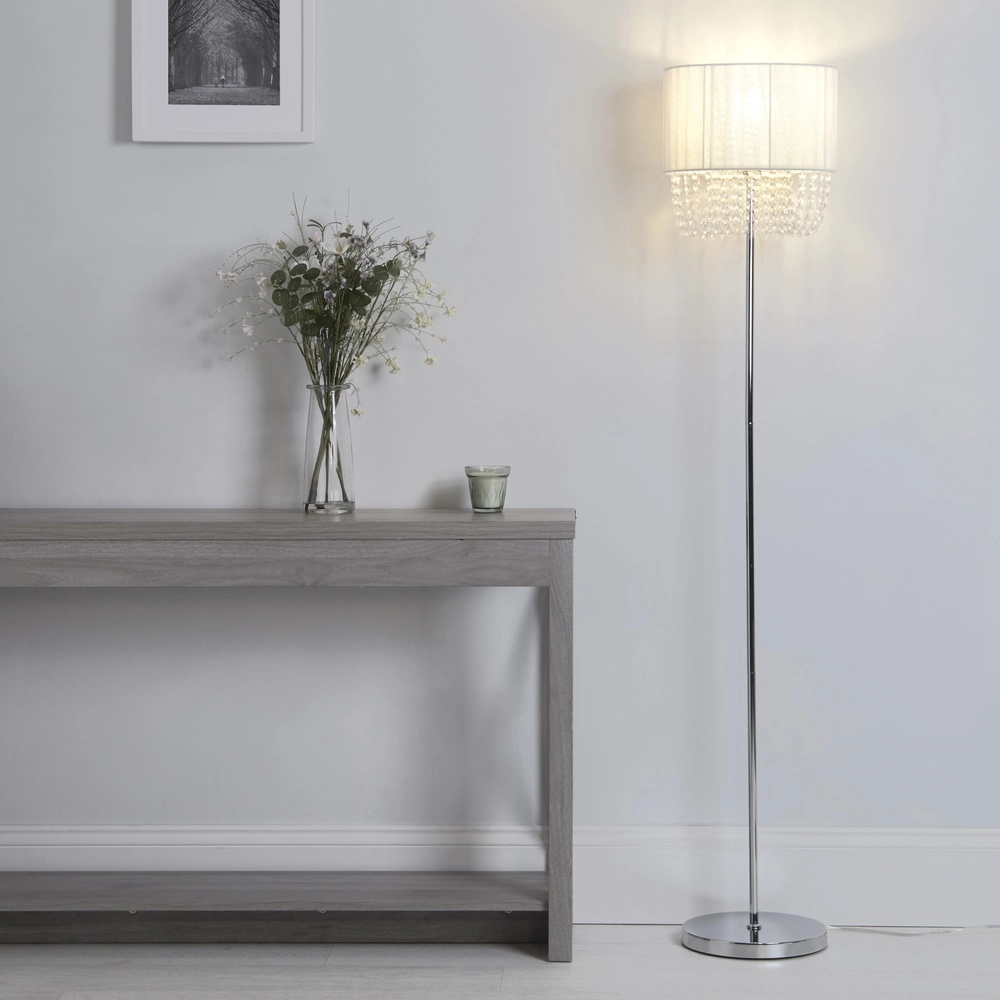 Floor lamp Bellano chrome with white Searchlight 5053423308364