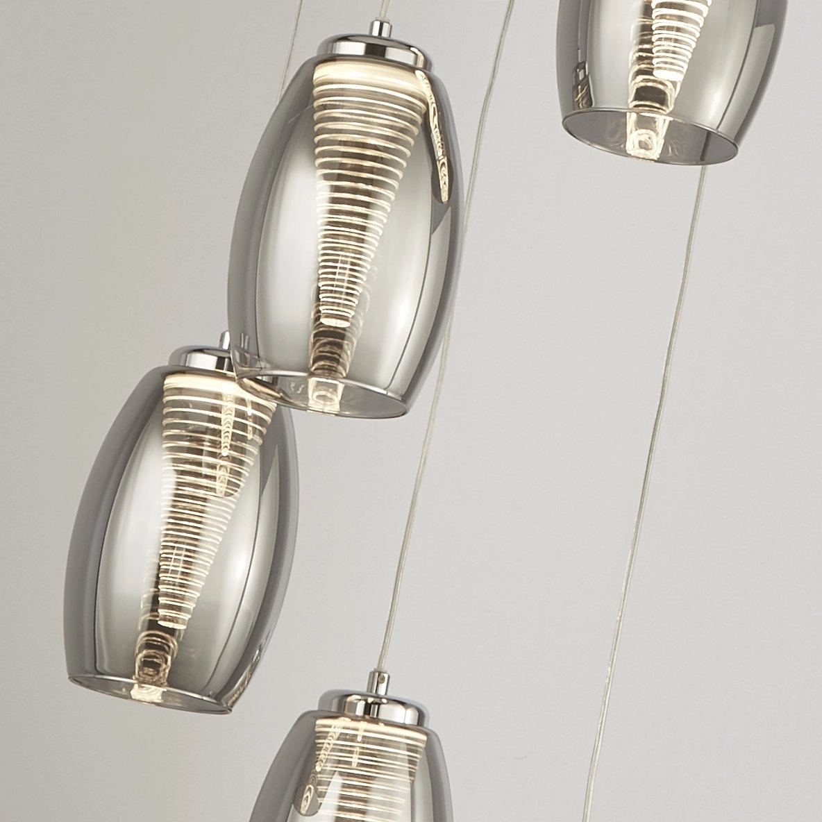 5-light vide pendant lamp Cyclone chrome with smoke Searchlight 5053423174433