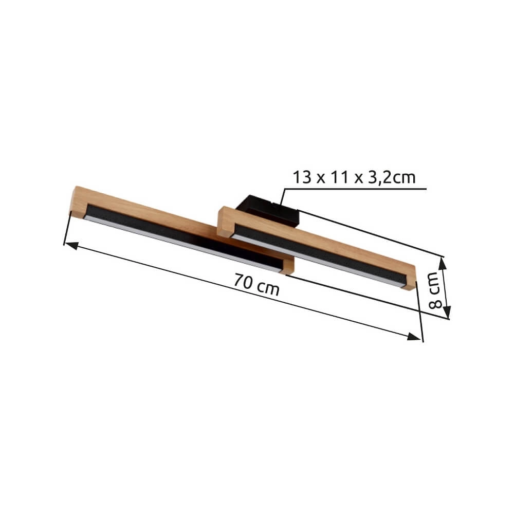 Sleek ceiling lamp Starla black with wood 70cm Globo 9007371453290