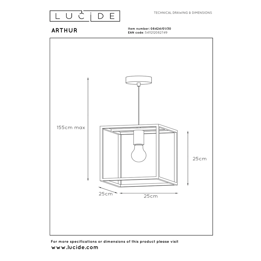 Pendant lamp Arthur Black Lucide 5411212082749