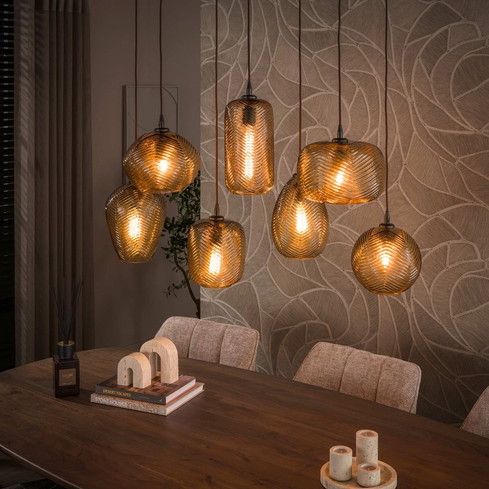 7-lichts hanglamp Chevron smoke bruin glas