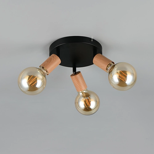 Ceiling lamp Lamego 3-light black with wood Trio 4017807672039