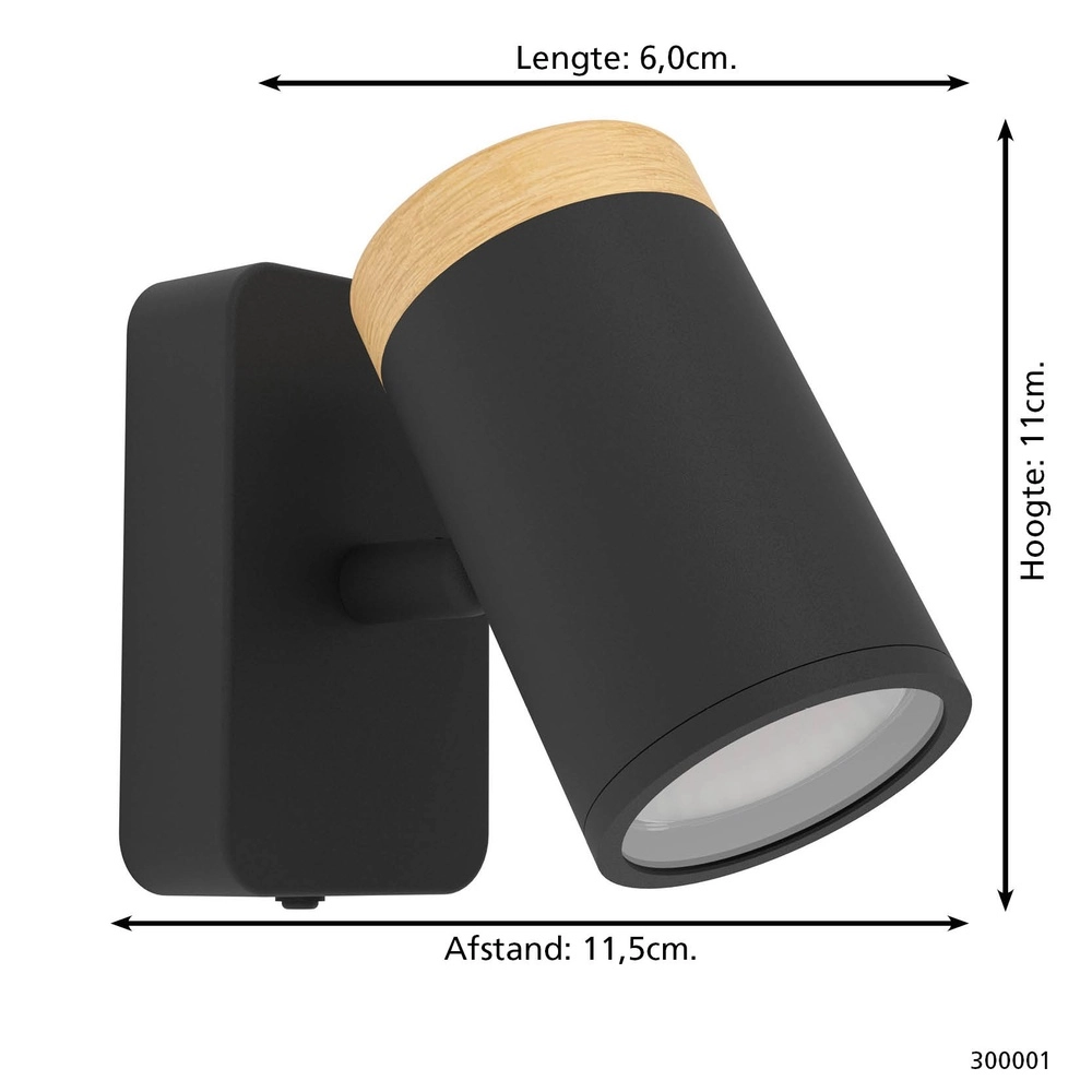 Wall lamp Consuma Single black with wood Eglo 9008606323654