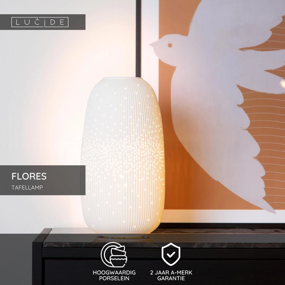 Table lamp Flores Ø 17.5cm white Lucide 5411212134431