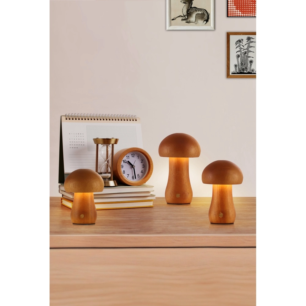 Set of 3 table lamps Asher mushroom wood