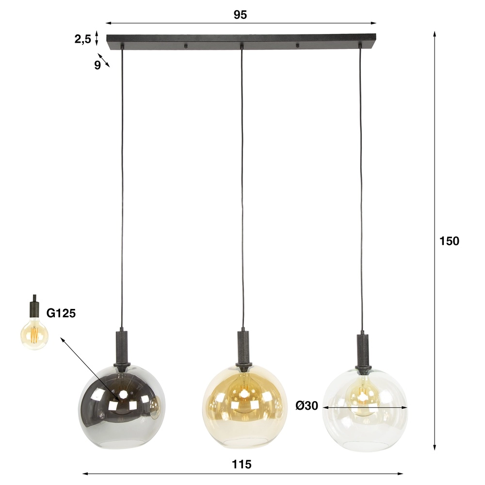 Glass pendant lamp Sfera 3x Ø 30cm - coloured glass Lyora 8716803512351