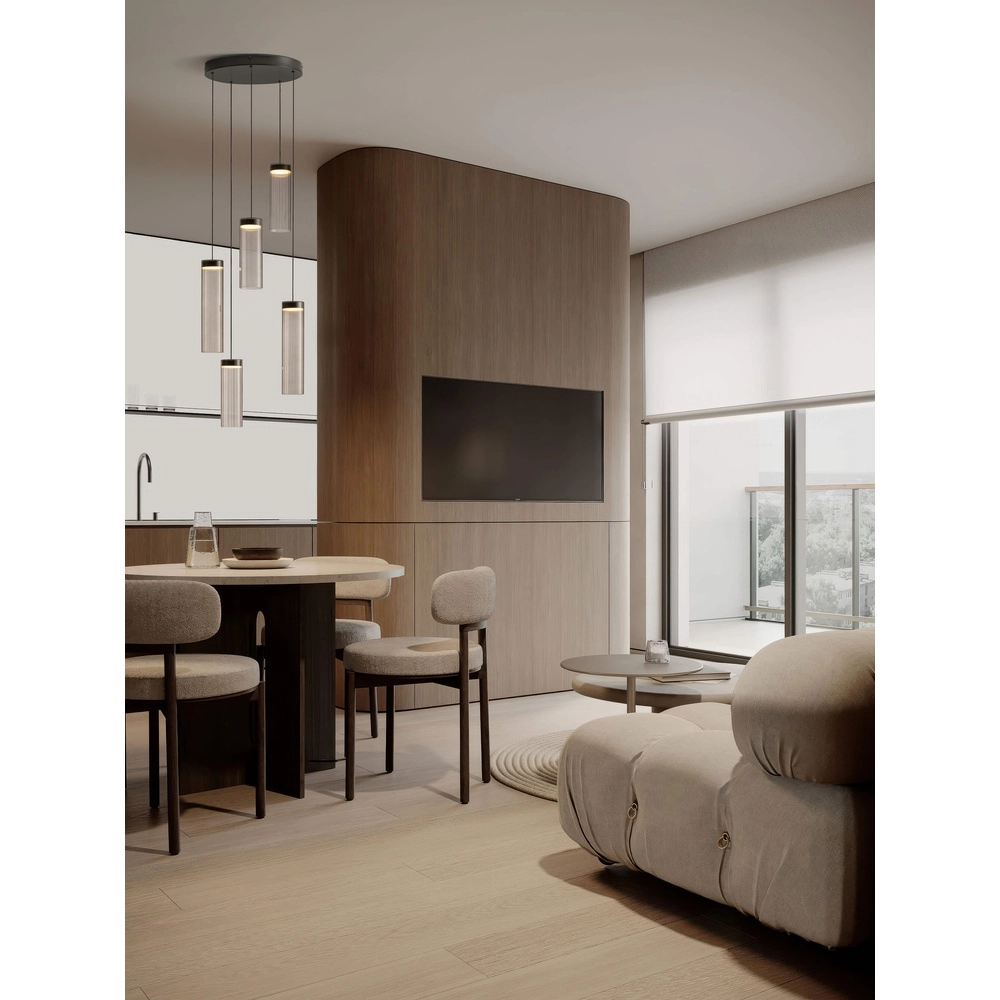 Design pendant lamp Brielle anthracite with mocha glass 5-lights
