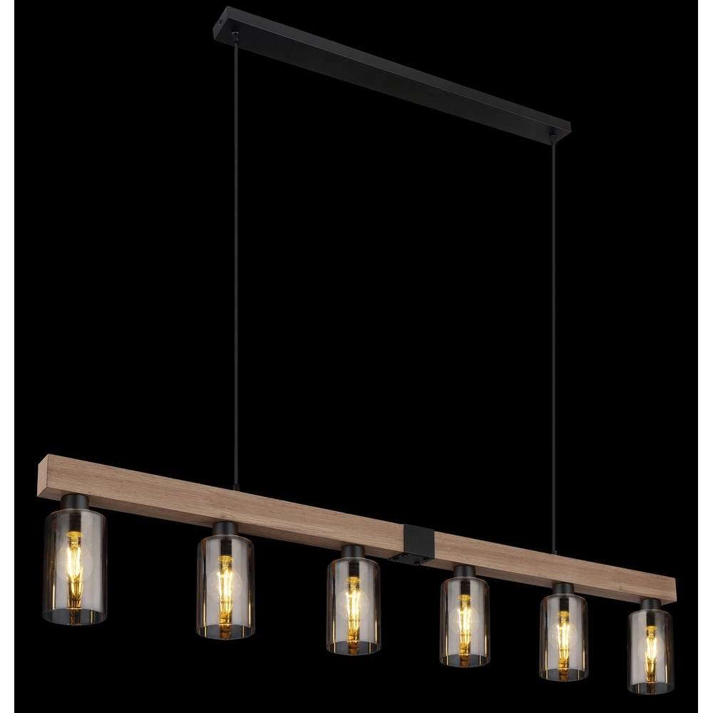 Pendant lamp Hadera 6-light black with smoke glass Globo 9007371443253