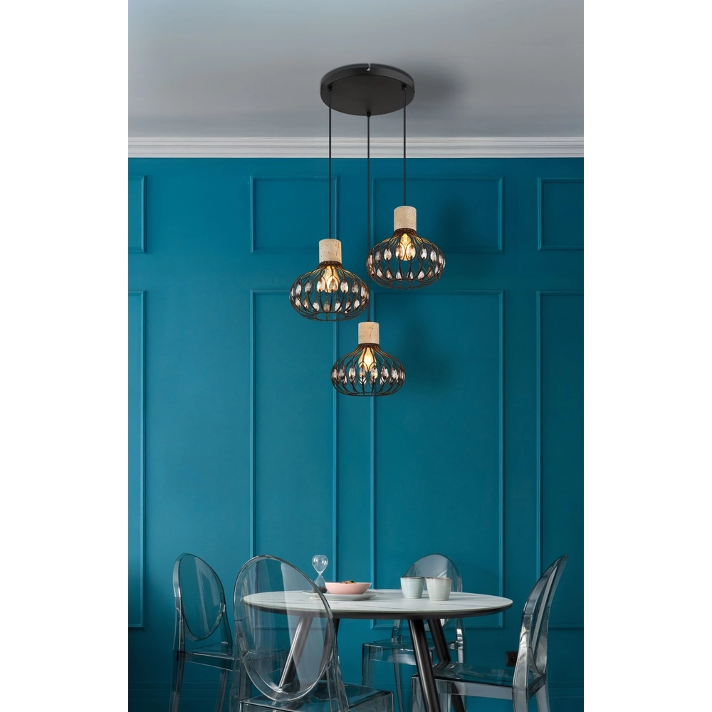 3-light pendant lamp Dorthy Country Black Globo 9007371569069