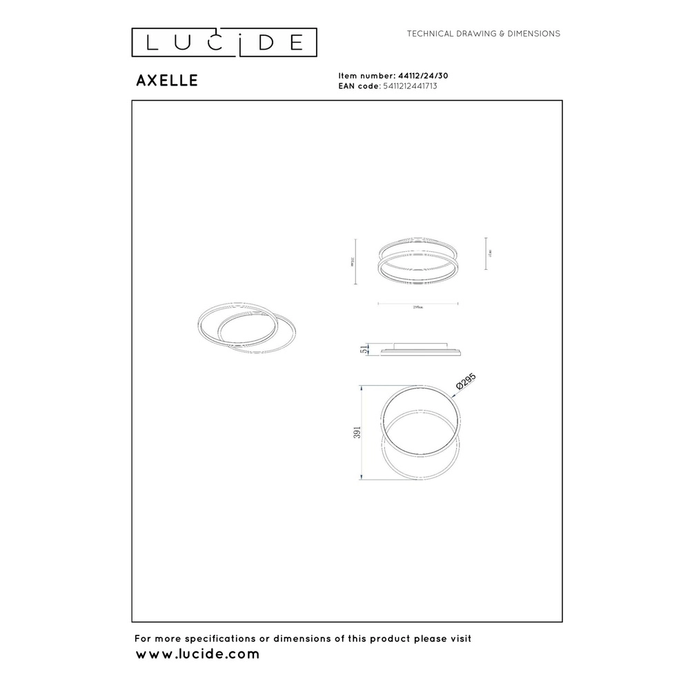 Design ceiling light Axelle black 2700K Lucide 5411212441713