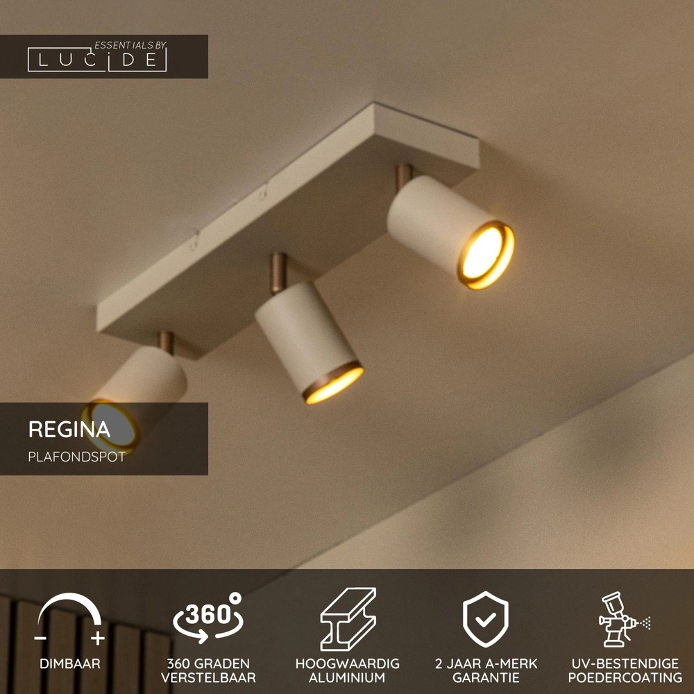Ceiling spotlight Regina 3-light taupe with coffee brown Lucide 5411212531223