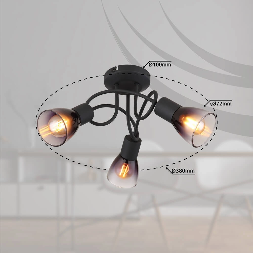 Black ceiling lamp Satella 3-light curl Globo 9007371455928