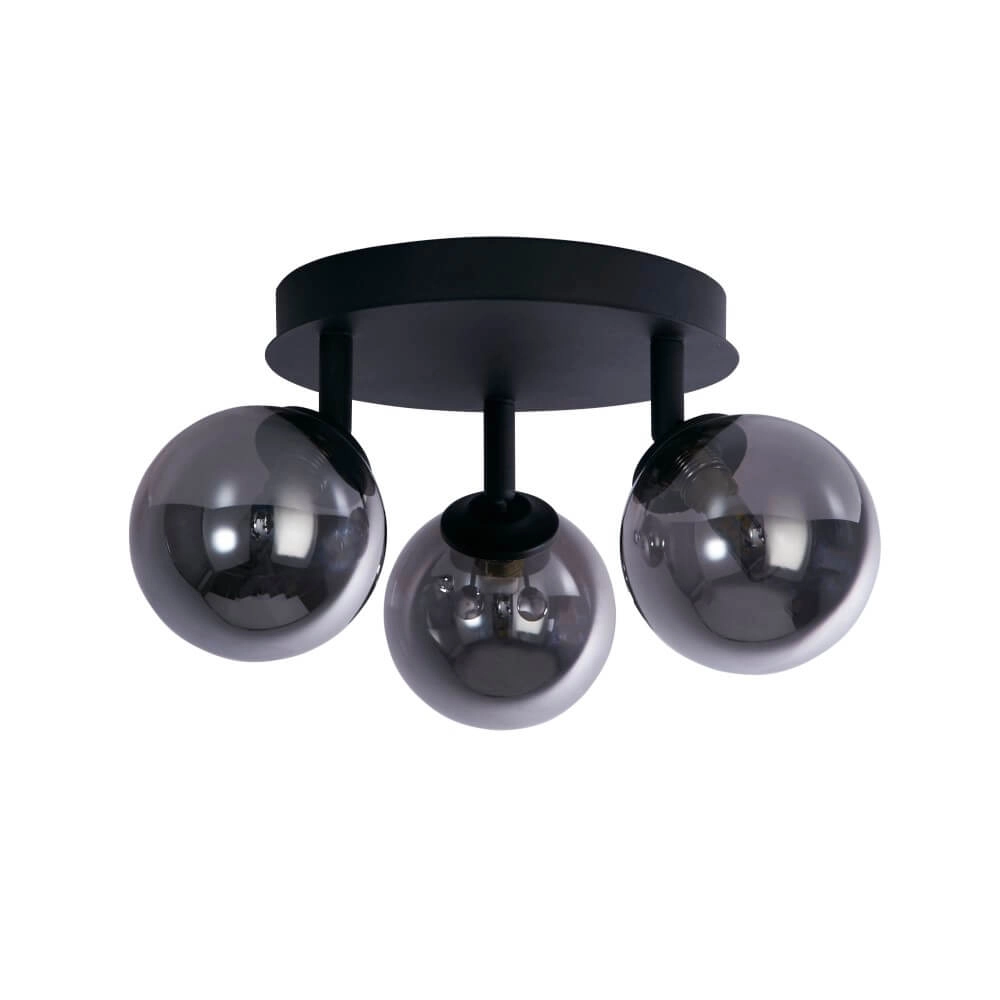 3-light ceiling lamp Crosby black with smoke glass