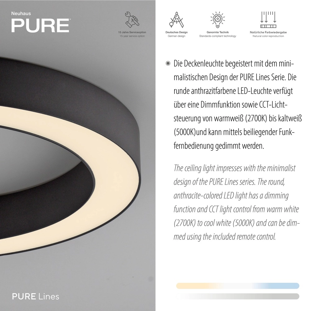 Sleek led ceiling lamp Pure Lines Round Ø 35cm - graphite Paul Neuhaus 4012248395219