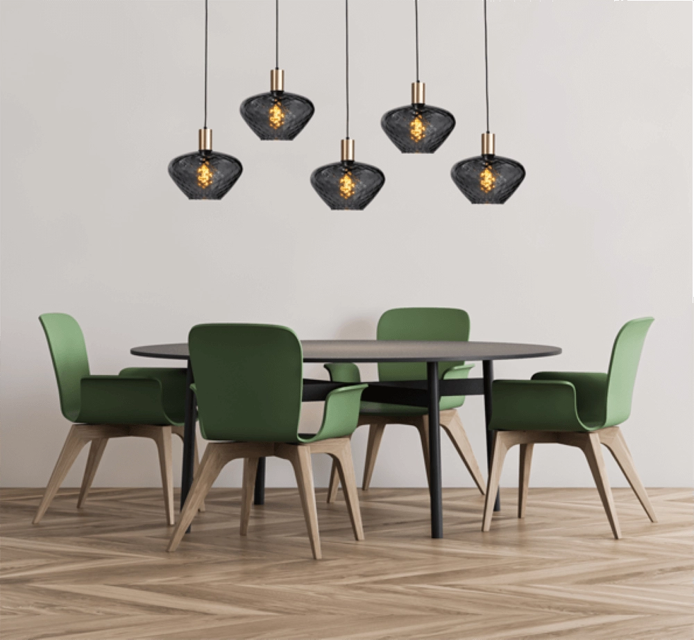 5-light hanging lamp - gold - Porto with Blossom clear lenses Masterlight 8718121270234