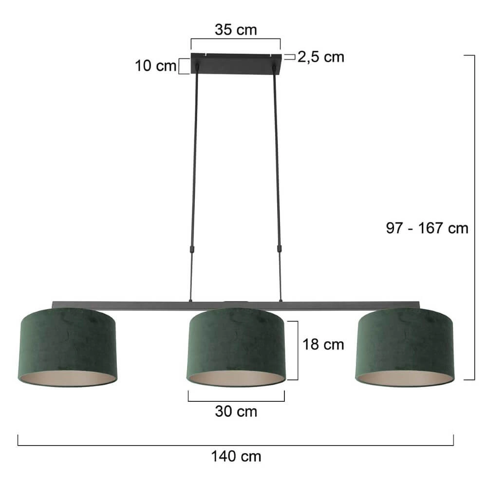 Black hanging lamp Stang with green velvet shades Steinhauer 8712746165791