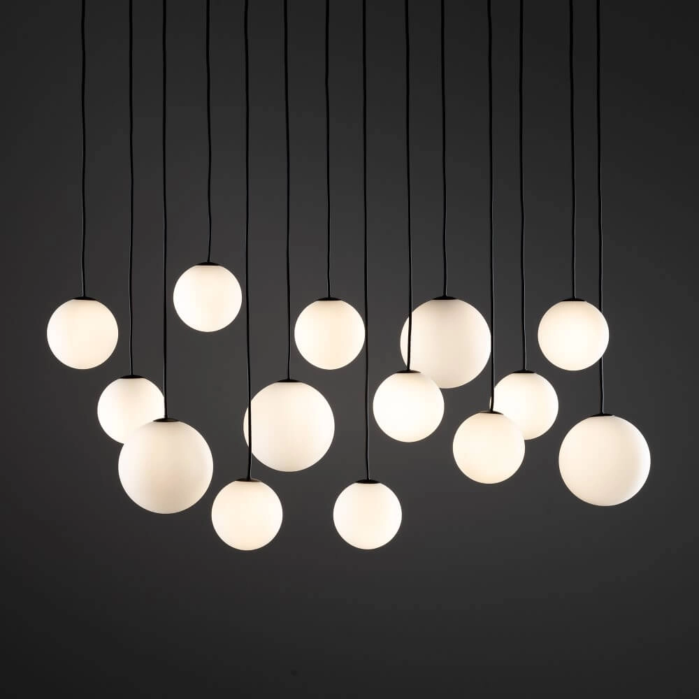 14-light pendant lamp Snowball black with white glass Lyora 5903139114080