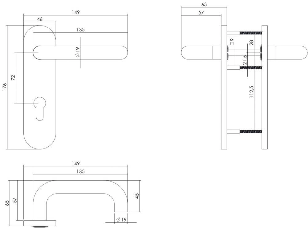 Door handle Rond fire retardant PC 72mm stainless steel Intersteel 8714186092842