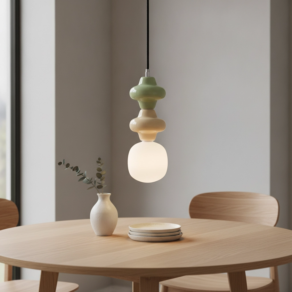 Pendant lamp Clio M green and yellow ceramic
