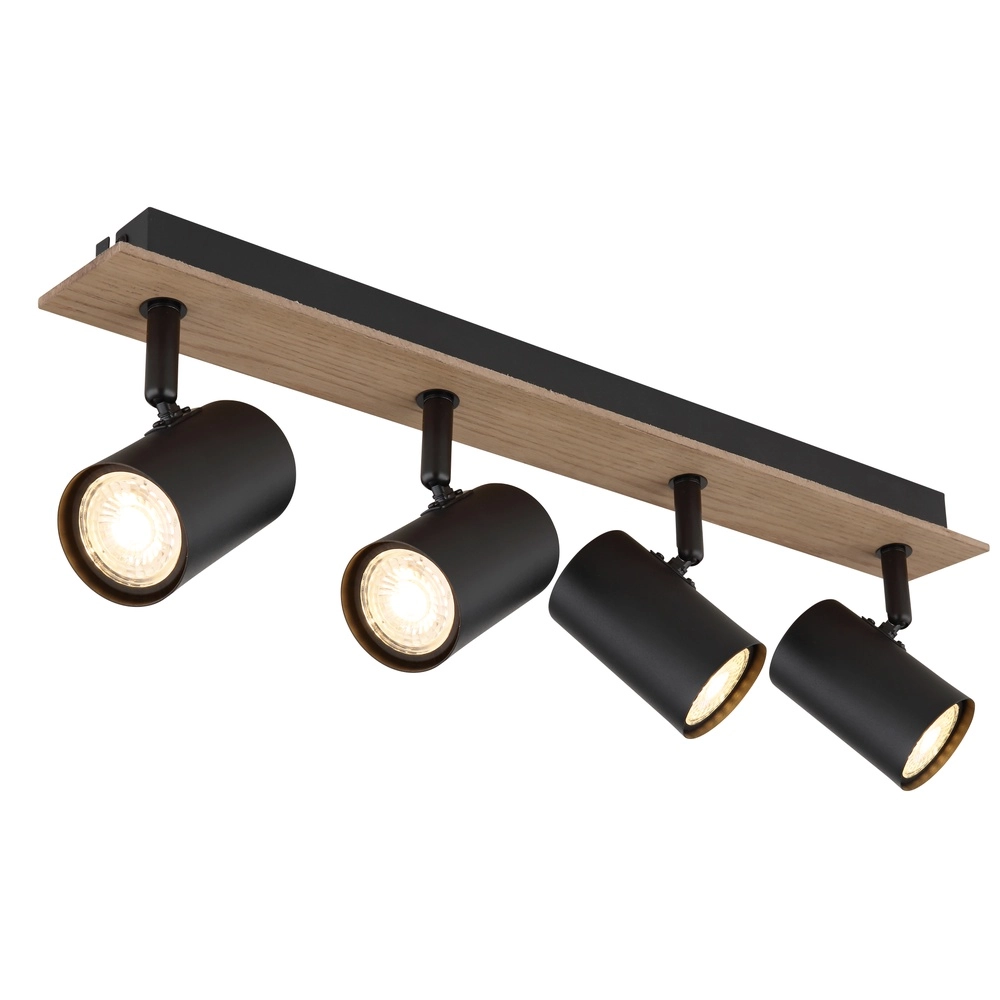 Ceiling lamp Linca 4-light black with wood