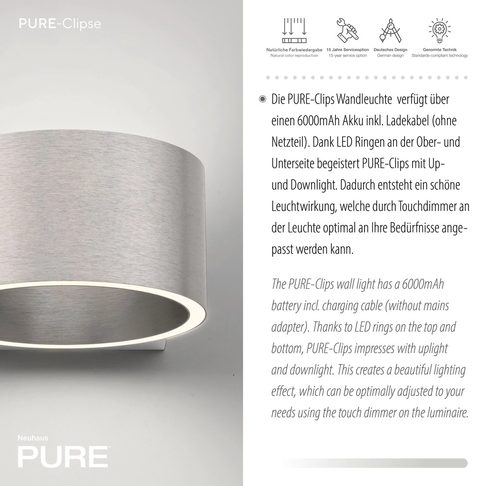 Rechargeable wall lamp Pure Akku Clipse Diamond Paul Neuhaus 4012248391761