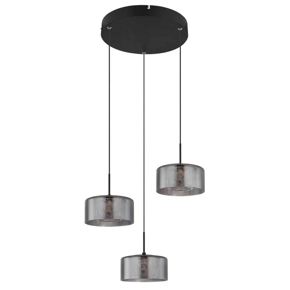 Design pendant lamp Fogsy 3-light black with smoke glass Globo 9007371447381