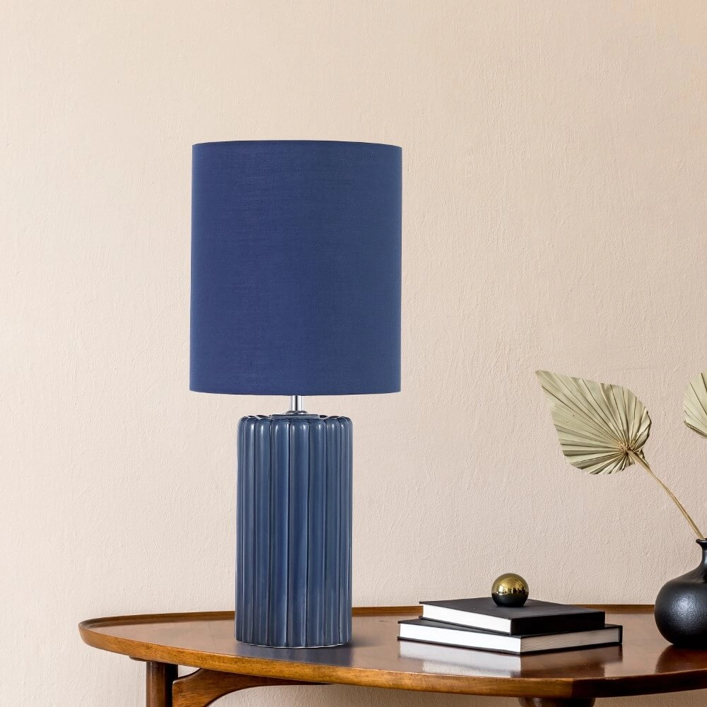 Blue table lamp Groove ceramic Searchlight 5053423274072