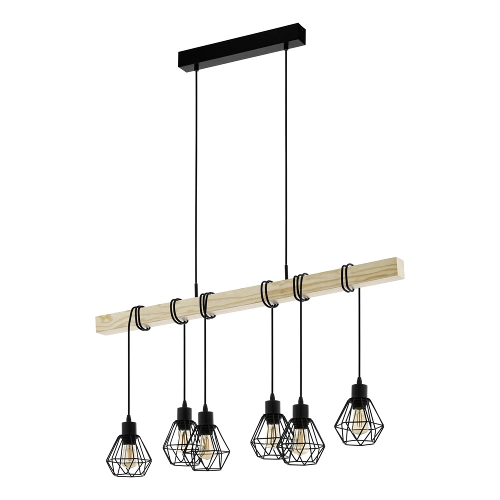 6-light pendant lamp Townshend 5 Dining room - black with wood