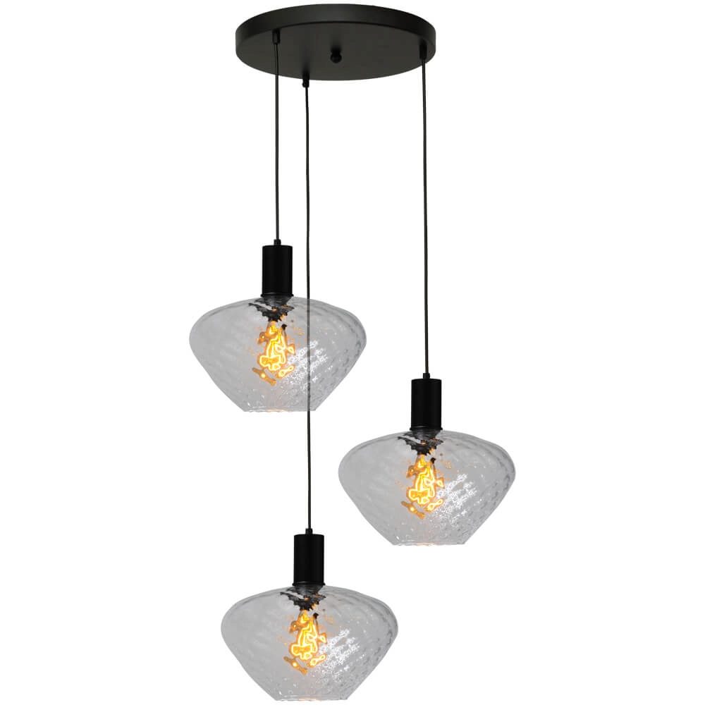 3-light loft hanging lamp - black - Porto with Blossom clear lenses