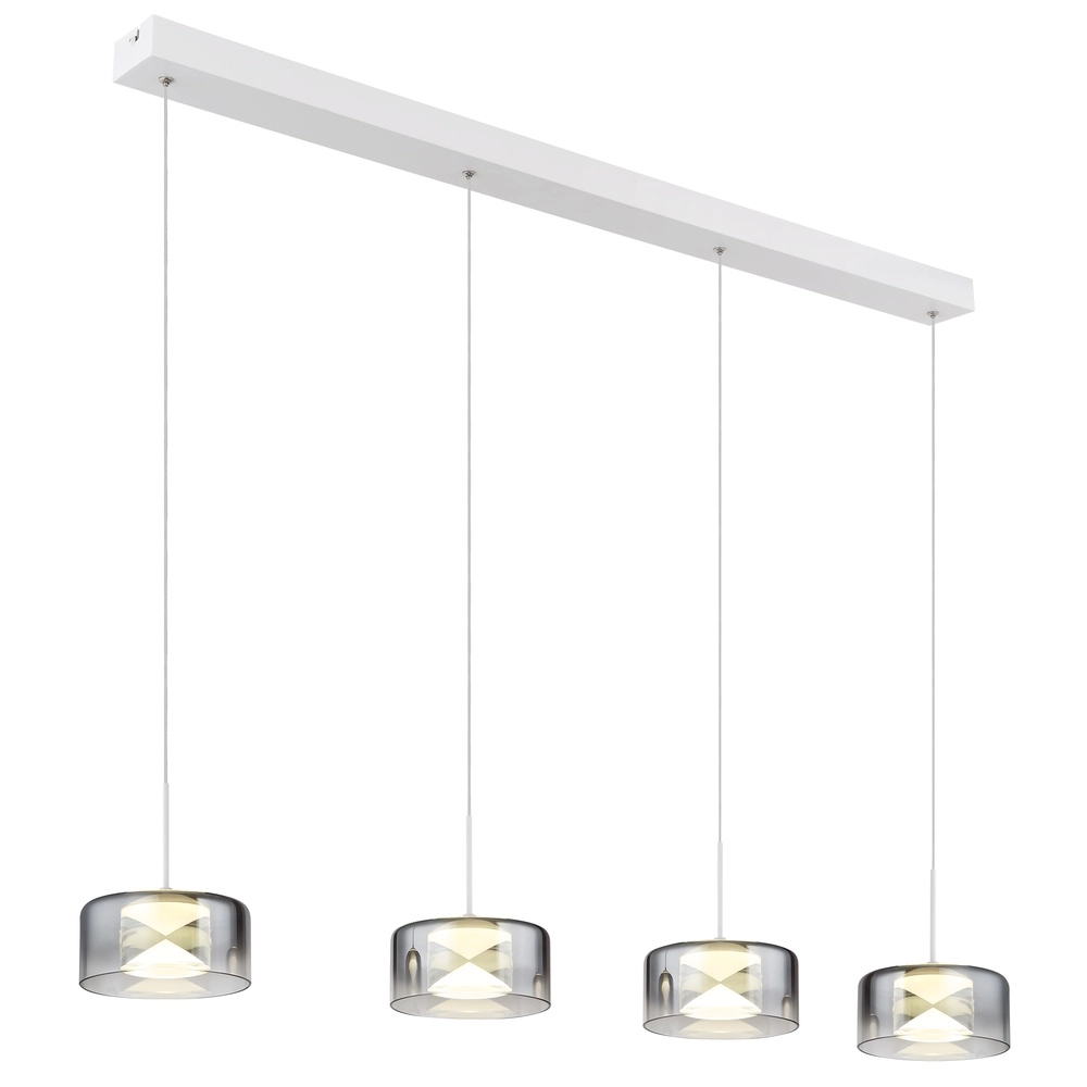 Design pendant lamp Belinda 4-light white with smoke glass