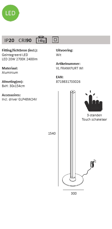 Dimmable floor lamp Frankfurt Artdelight 8719831733026